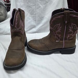 Justin Gypsy Embroidered Cowboy Boots with Pink Stitching